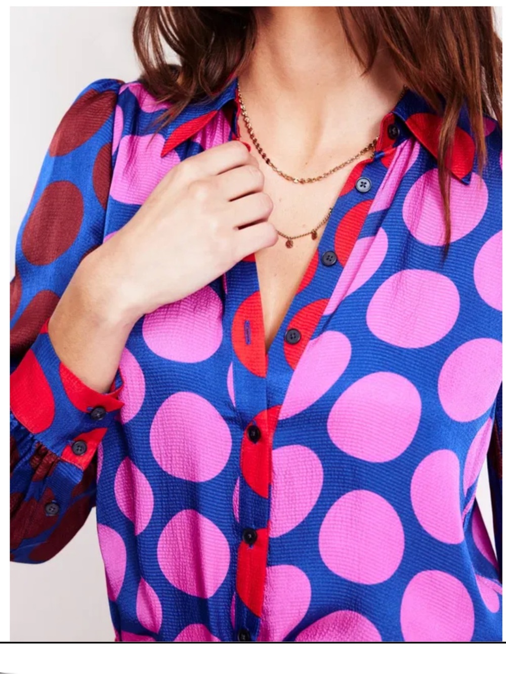 BODEN Hammered Satin Shirt-Tickled Pink Polka Dot Size 8 - Picture 13 of 13